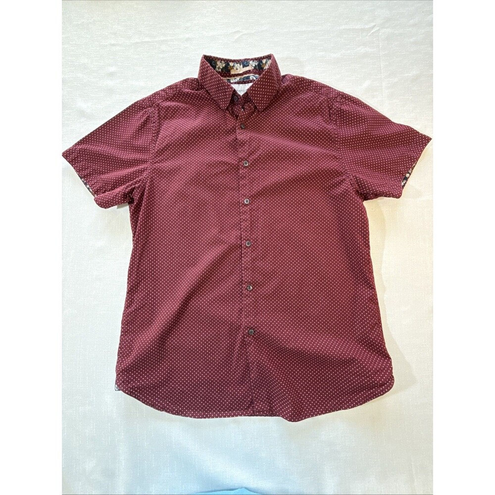 Men’s Ricky Singh Denim And Flowers Maroon Star Print Button Up Sz.M